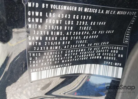 2024 Volkswagen Taos 1.5T Se from USA, damaged, VIN 3VVEX7B20RM047467
